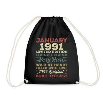 Anniversaire de Janvier 1991 - Janvier 1991, Janvier 1991 - Sac de sport léger - noir - Devant