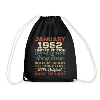 Anniversaire de Janvier 1952 - Janvier 1952, Janvier 1952 - Sac de sport léger - noir - Devant