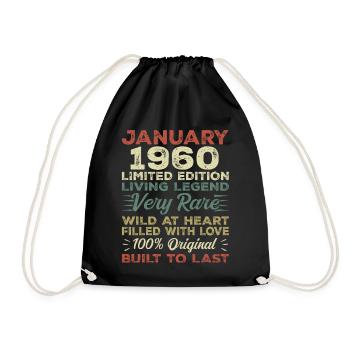 January 1960 Birthday - January 1960, January 1960 - Drawstring Bag - black - Front