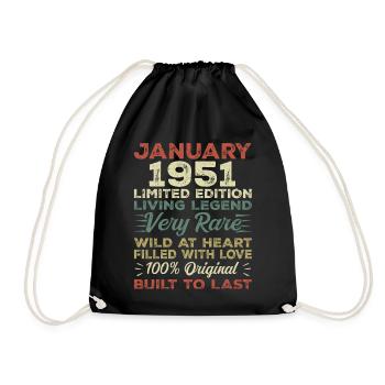 Anniversaire de Janvier 1951 - Janvier 1951, Janvier 1951 - Sac de sport léger - noir - Devant