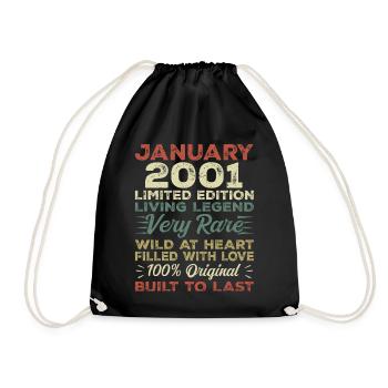 January 2001 Birthday - January 2001, January 2001 - Drawstring Bag - black - Front