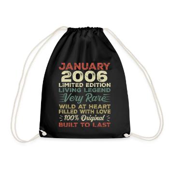 January 2006 Birthday - January 2006, January 2006 - Drawstring Bag - black - Front