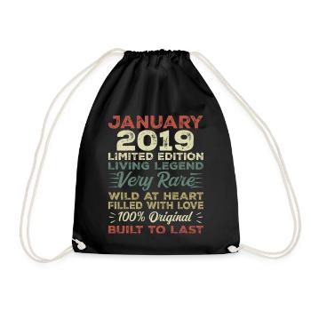 January 2019 Birthday - January 2019, January 2019 - Drawstring Bag - black - Front