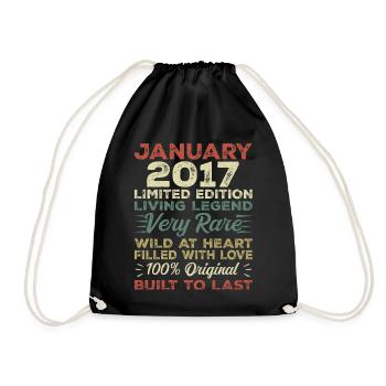 Januar 2017 Geburtstag - Januar 2017, January 2017 - Turnbeutel - Schwarz - Vorne
