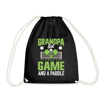 Pickleball Grandpa Paddleball Grandfather Paddle Game - Drawstring Bag - black - Front