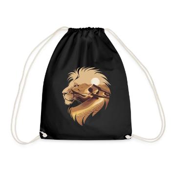 Silhouette de lion dans le désert avec lever du soleil - Sac de sport léger - noir - Devant