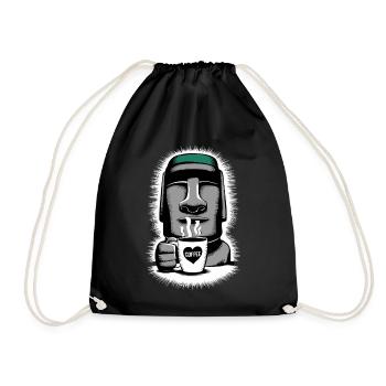 Easter Island Coffee Moai Heart Mug - Drawstring Bag - black - Front