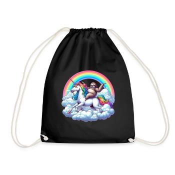 Sloth riding unicorn under rainbow clouds - Drawstring Bag - black - Front