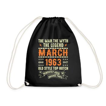 March 1963 Birthday Gift Vintage March 1963 - Drawstring Bag - black - Front