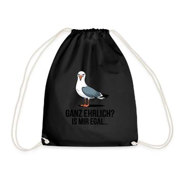 Möwe, Is Mir Egal - Ganz Ehrlich? Lustiges Motiv - Turnbeutel - Schwarz - Vorne