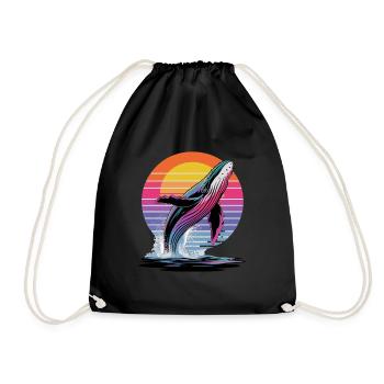 Whale at sunset in front of a colorful - Drawstring Bag - black - Front
