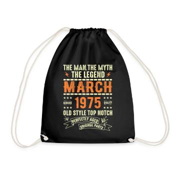 March 1975 Birthday Gift Vintage March 1975 - Drawstring Bag - black - Front