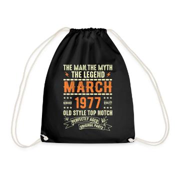 March 1977 Birthday Gift Vintage March 1977 - Drawstring Bag - black - Front