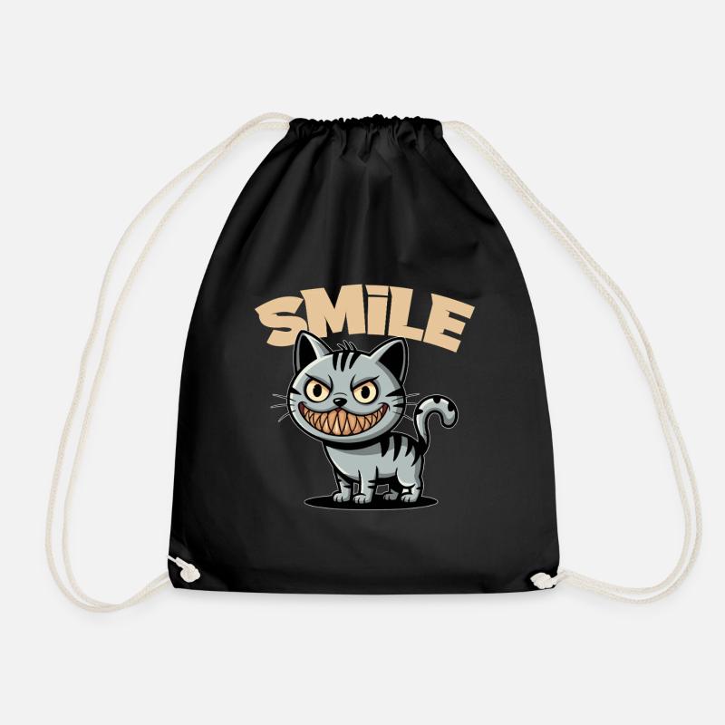Lächeln Katze Grinsen Comic Stil Smile - Turnbeutel - Schwarz