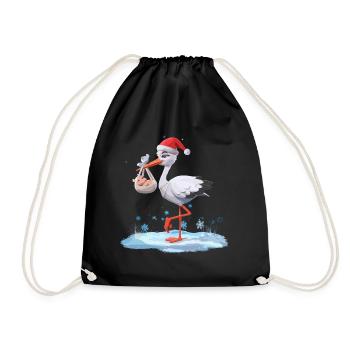 Weihnachtsstorch Mit Baby Geburt Weihnachtsfreude - Turnbeutel - Schwarz - Vorne