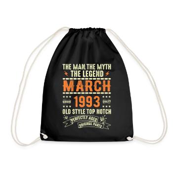March 1993 Birthday Gift Vintage March 1993 - Drawstring Bag - black - Front