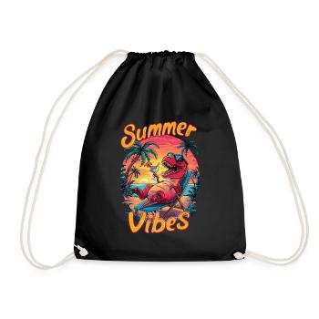 Ambiance estivale dino sur la plage avec des palmiers et - Sac de sport léger - noir - Devant