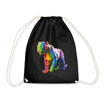 Paint Splash Tiger with Vivid Colors and - Drawstring Bag - black - Front
