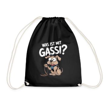 Was Ist Mit Gassi? Lustiger Hund Fragt Nach - Turnbeutel - Schwarz - Vorne