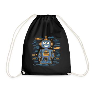 Cheerful robot with gears and - Drawstring Bag - black - Front