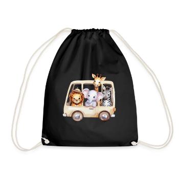 Safari adventure with funny animals on the bus - Drawstring Bag - black - Front