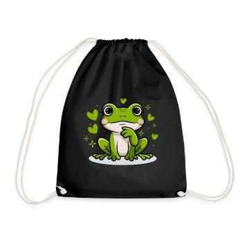 Cute frog with heart motifs and playful - Drawstring Bag - black - Front