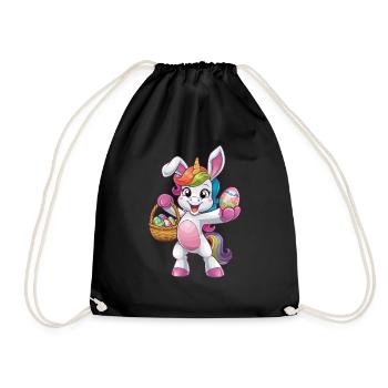 Colorful unicorn with easter eggs in basket - Drawstring Bag - black - Front