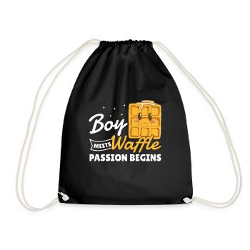 Waffles Boy Gift Boy Waffle Passion Begins - Drawstring Bag - black - Front