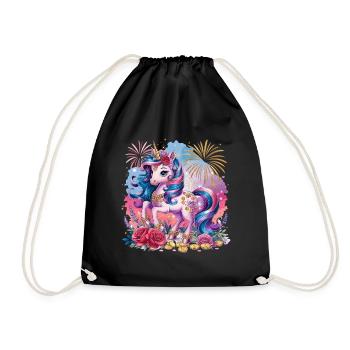 Licorne magique avec des fleurs et des feux d’artifice - Sac de sport léger - noir - Devant