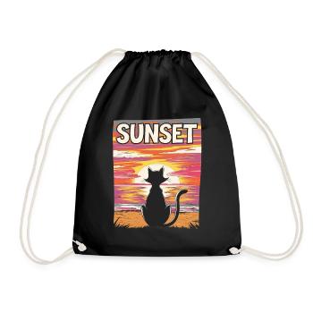 Friedlicher Sonnenuntergang Katze für eine - Turnbeutel - Schwarz - Vorne