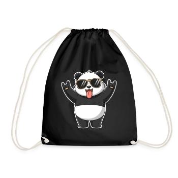 Cool rock panda with sunglasses and fun - Drawstring Bag - black - Front