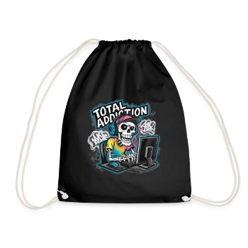 Total Addiction Gamer Skull Illustration - Drawstring Bag - black - Front