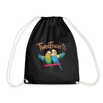 Two budgies tweethearts on swing - Drawstring Bag - black - Front