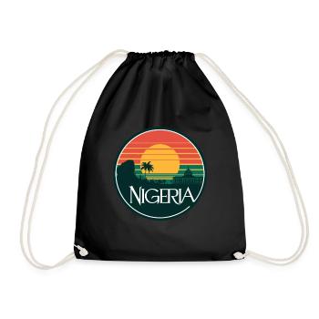 Nigeria sunset panorama with palm trees and - Drawstring Bag - black - Front