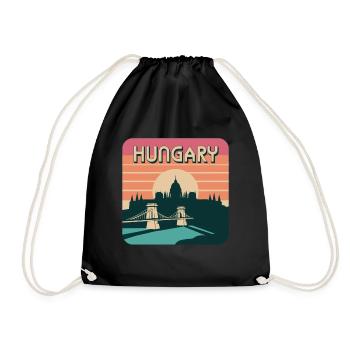 Hungary silhouette with chain bridge and parliament - Drawstring Bag - black - Front