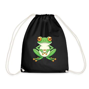 Meditierender Frosch Mit Großen Augen - Turnbeutel - Schwarz - Vorne