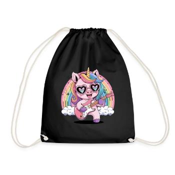 Fröhliches Einhorn mit Regenbogen und Herzbrille - Turnbeutel - Schwarz - Vorne