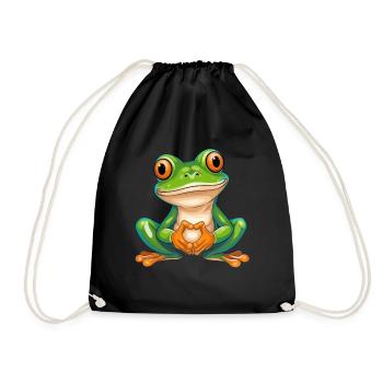 Grenouille joyeuse avec de grands yeux dans le style de dessin animé - Sac de sport léger - noir - Devant