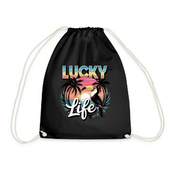 Lucky Life Tropical Paradise with Sunset - Drawstring Bag - black - Front