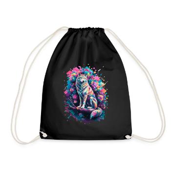 Farbiger Wolf Mit Blumen Und Geometrischen Formen - Turnbeutel - Schwarz - Vorne