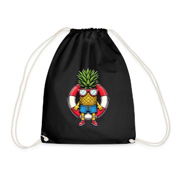 Pineapple Adventure Beach Vacation Cool Summer Motif - Drawstring Bag - black - Front