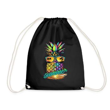 Bunte Ananas mit Sonnenbrille und Sommer Feeling - Turnbeutel - Schwarz - Vorne