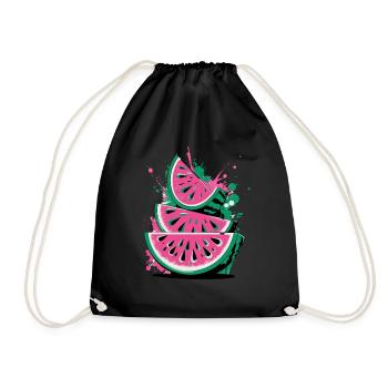 Frische Wassermelonen Sommer Motiv mit Spritzern - Turnbeutel - Schwarz - Vorne