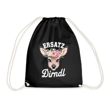 Ersatz Dirndl Blumenkranz Hirschkopf Illustration - Turnbeutel - Schwarz - Vorne