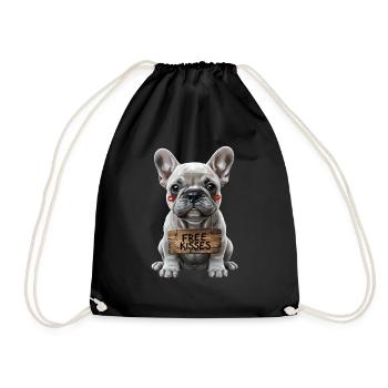 Cute French Bulldog Free Kisses - Drawstring Bag - black - Front