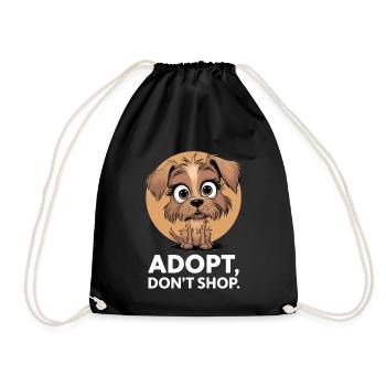 Adopt, Don't Buy - Cute Dog - Drawstring Bag - black - Front