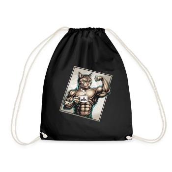 Chat puissant avec du café - Sac de sport léger - noir - Devant
