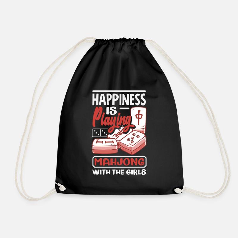 Happiness Is Playing Mahjong With The Girls - Drawstring Bag - black