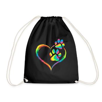 Rainbow Heart Paw Print Animal Love - Drawstring Bag - black - Front