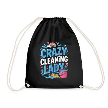 Crazy cleaning lady colorful rainbow motif with - Drawstring Bag - black - Front